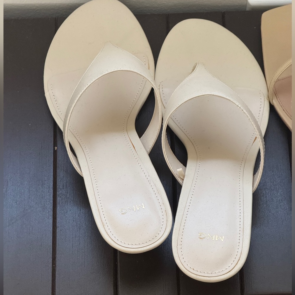 Mango Leather Cream Kitten-Heel Sandals